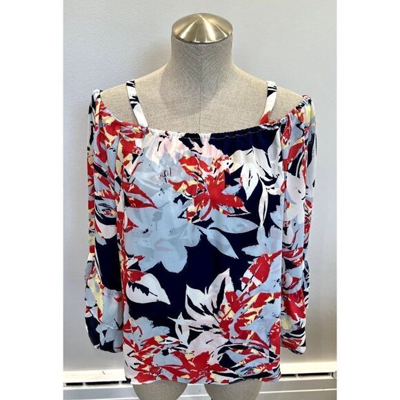 Parker Cold Shoulder Floral Top in Blue/Red Size M - Picture 1 of 5